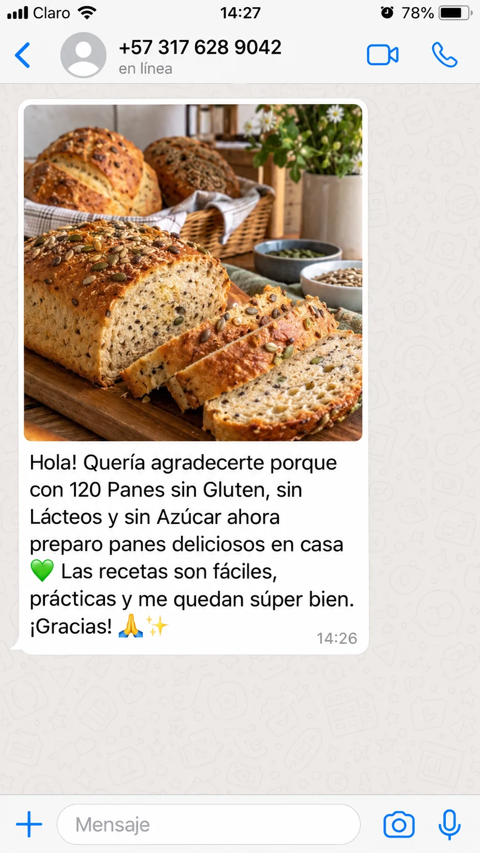 Testimonio de WhatsApp: las recetas son fáciles, prácticas y me quedan súper bien
