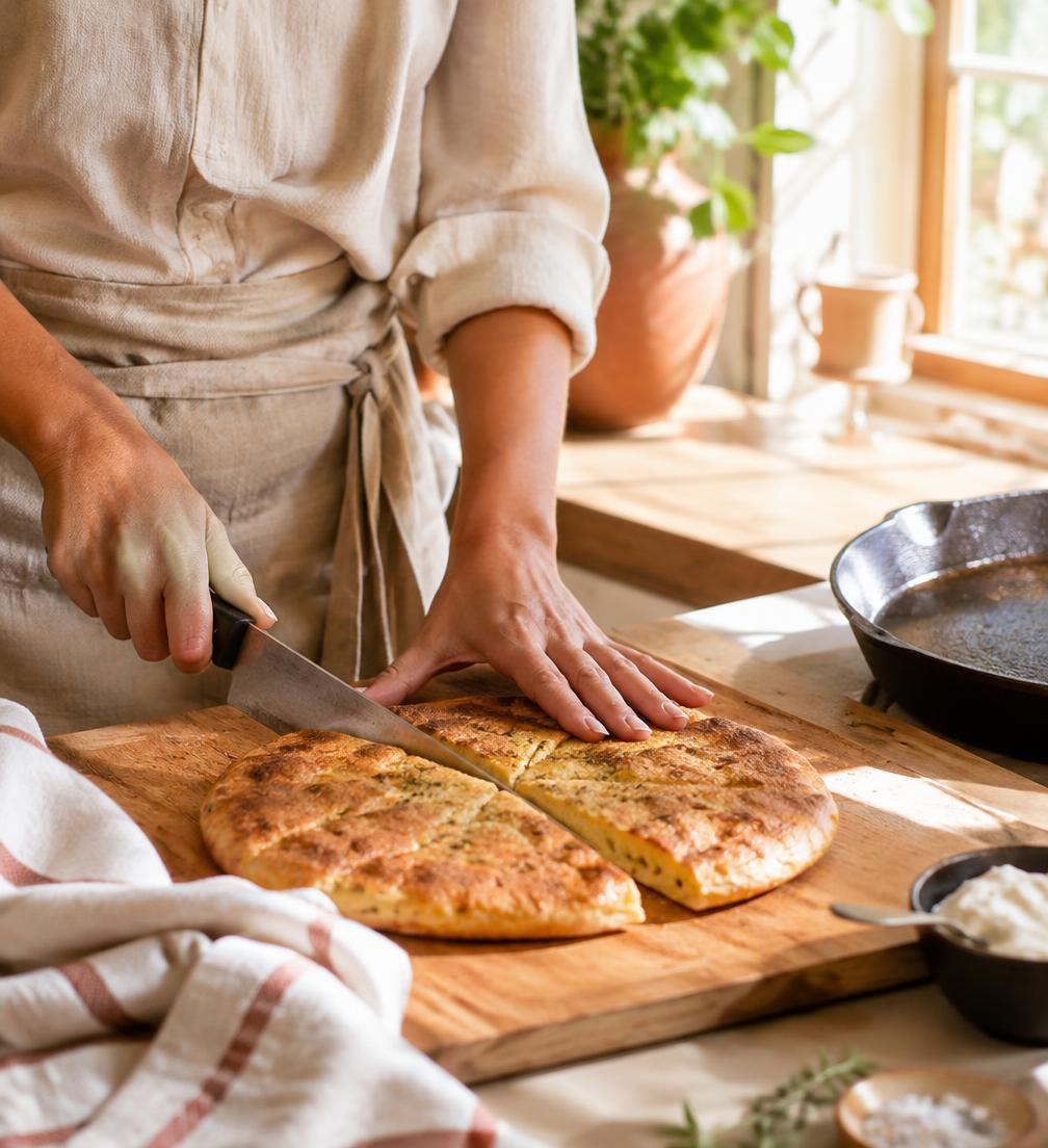 Cortando un pan sin gluten recién hecho